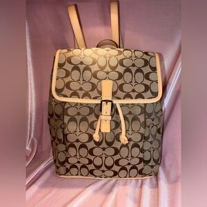 Authentic Vintage Coach Classic Signature Monogram Buckle Backpack – Khaki/Tan